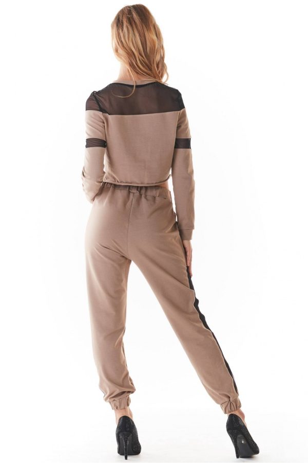 Beige Tracksuit Trousers in Women`s Tracksuit Bottoms, Sports Pants with Cotton and Lycra