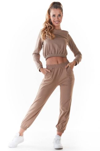 Beige Tracksuit Trousers in Women`s Tracksuit Bottoms, Sports Pants with Cotton and Lycra