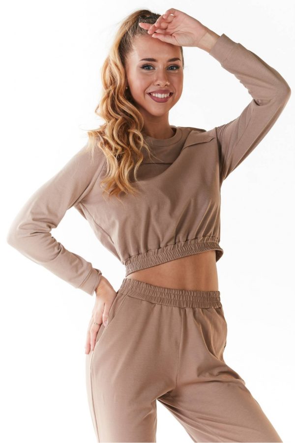 Beige Sweatshirt in Sweatshirts For Women with Cotton and Lycra