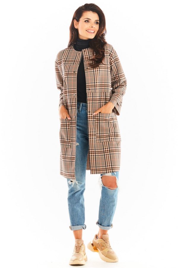Brown Coat in Women`s Coats, Jackets with Spandex and Polyester