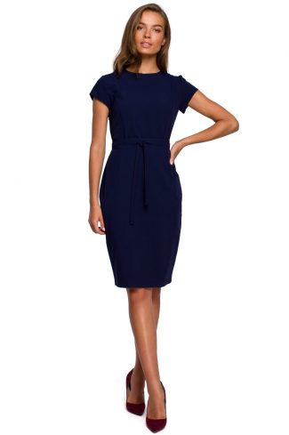 Navy Blue Daydress in Day Dresses with Spandex, Polyester and Viscose