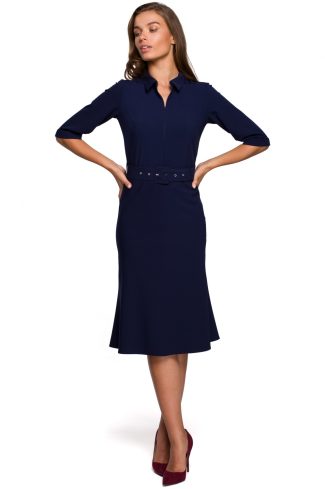 Navy Blue Daydress in Day Dresses with Spandex, Polyester and Viscose