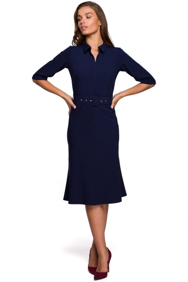 Navy Blue Daydress in Day Dresses with Spandex, Polyester and Viscose