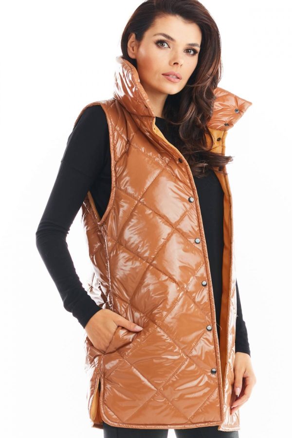 Beige Gilet in Women`s Coats, Jackets with Polyester