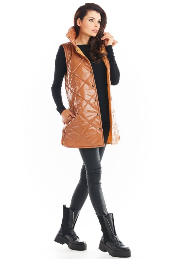 Beige Gilet in Women`s Coats, Jackets with Polyester