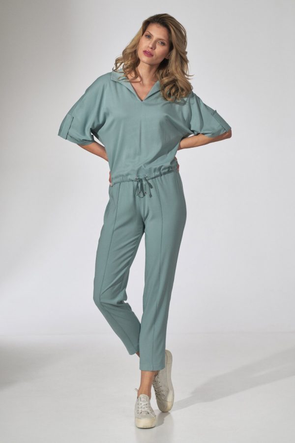 Green Women Trousers in Pants, Trousers, Shorts with Spandex and Viscose