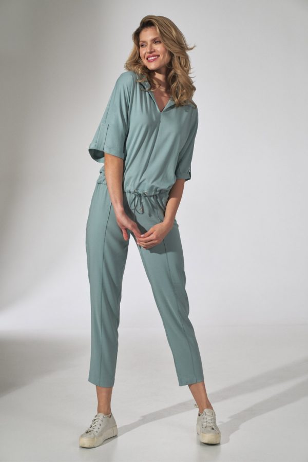 Green Women Trousers in Pants, Trousers, Shorts with Spandex and Viscose