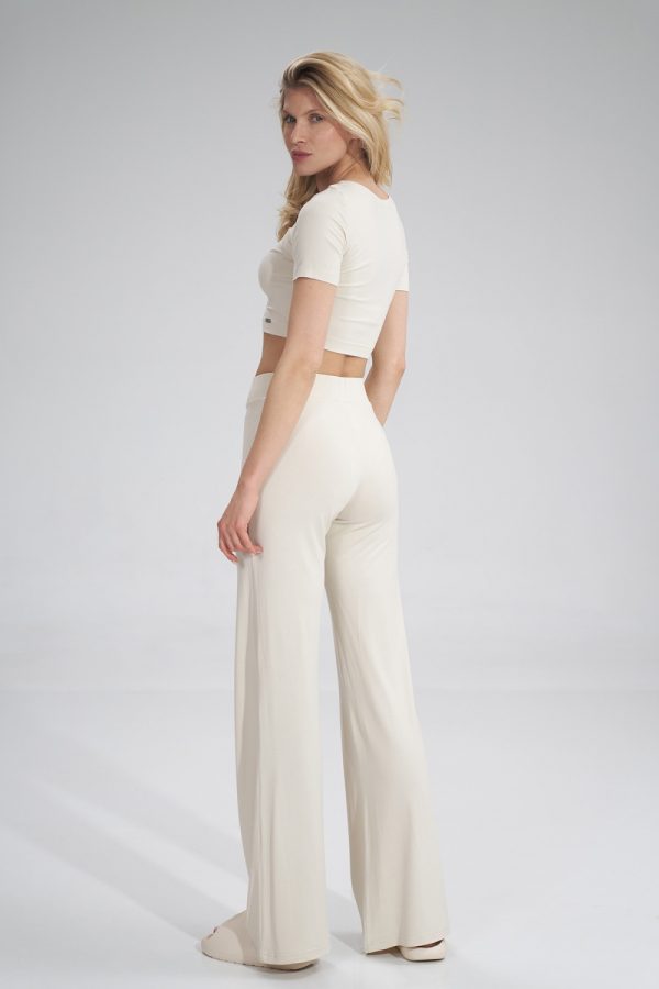 Beige Women Trousers in Pants, Trousers, Shorts with Spandex and Viscose