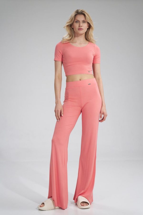 Pink Women Trousers in Pants, Trousers, Shorts with Spandex and Viscose