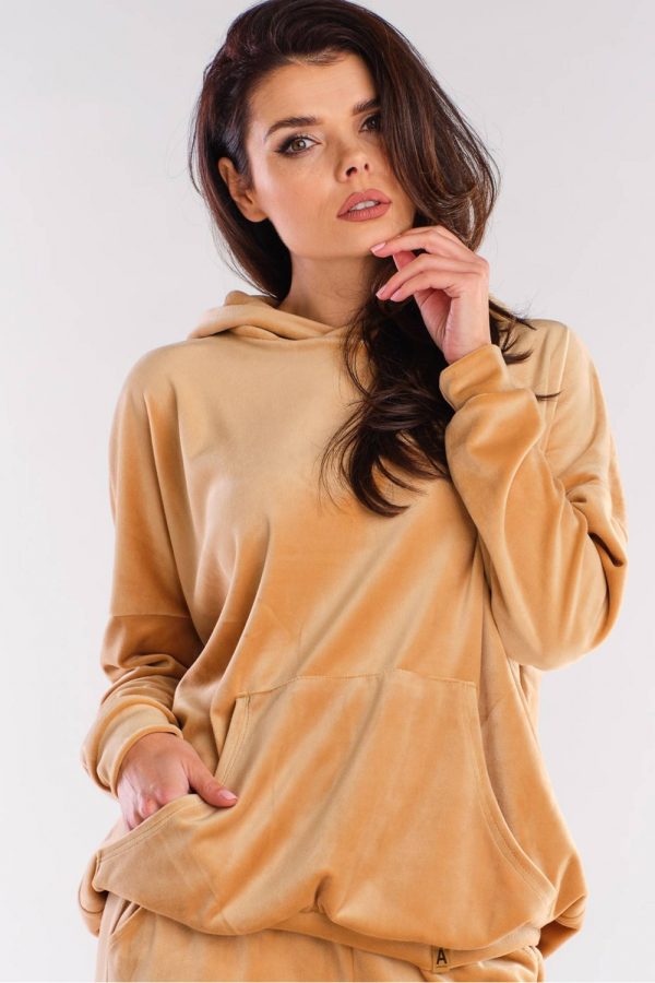 Beige Sweatshirt in Sweatshirts For Women with Polyester and Spandex