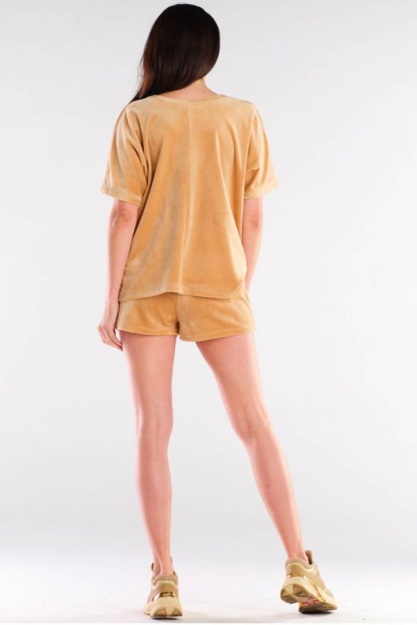 Beige Shorts in Shorts For Women, Crop Pants with Polyester and Spandex