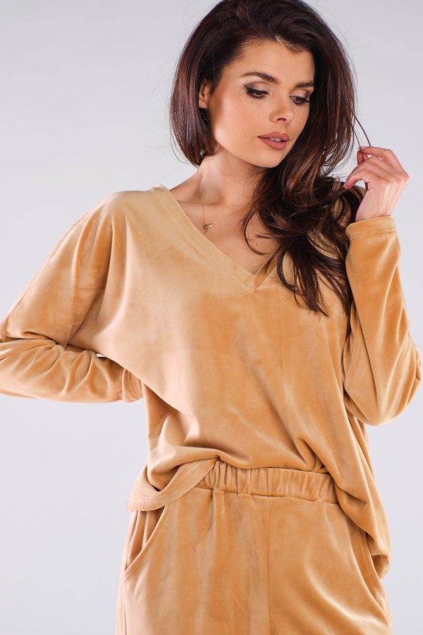 Beige Sweatshirt in Sweatshirts For Women with Polyester and Spandex