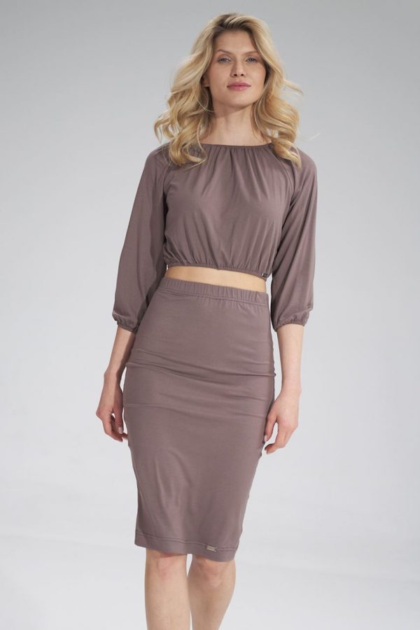 Brown Blouse in Women`s Blouses, Tunics with Spandex and Viscose