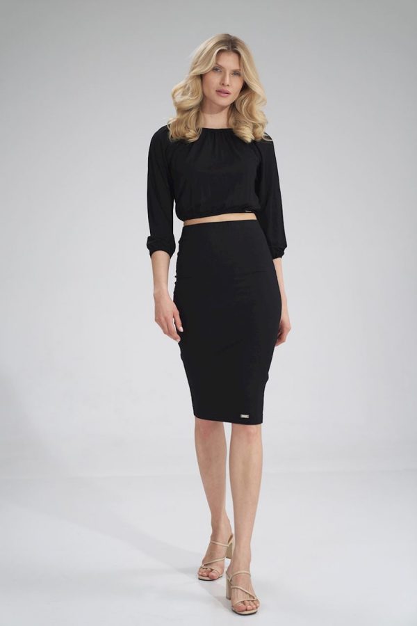 Black Blouse in Women`s Blouses, Tunics with Spandex and Viscose