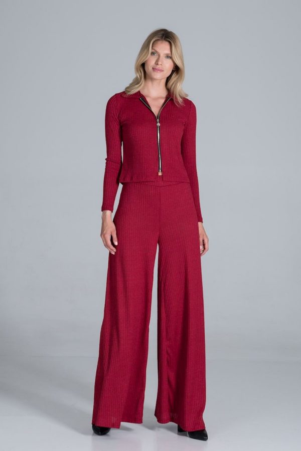Red Trousers in Casual Pants For Women with Spandex, Polyester and Viscose