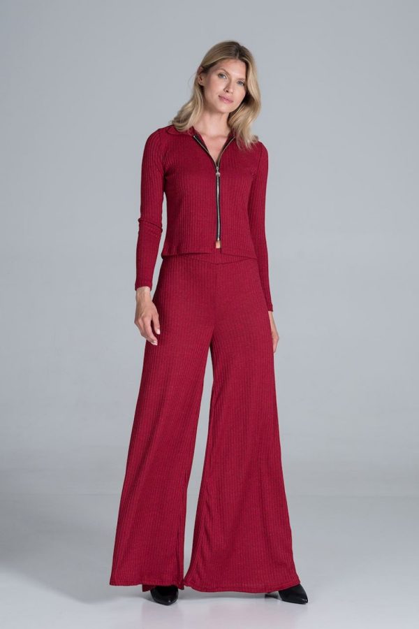 Red Trousers in Casual Pants For Women with Spandex, Polyester and Viscose