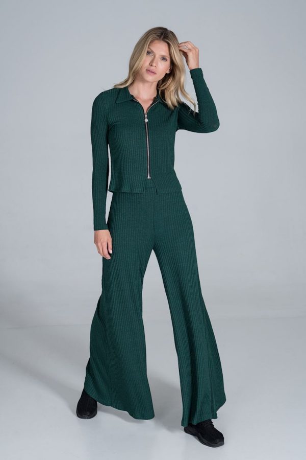 Green Trousers in Casual Pants For Women with Spandex, Polyester and Viscose