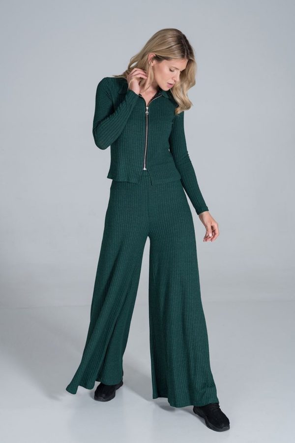 Green Trousers in Casual Pants For Women with Spandex, Polyester and Viscose