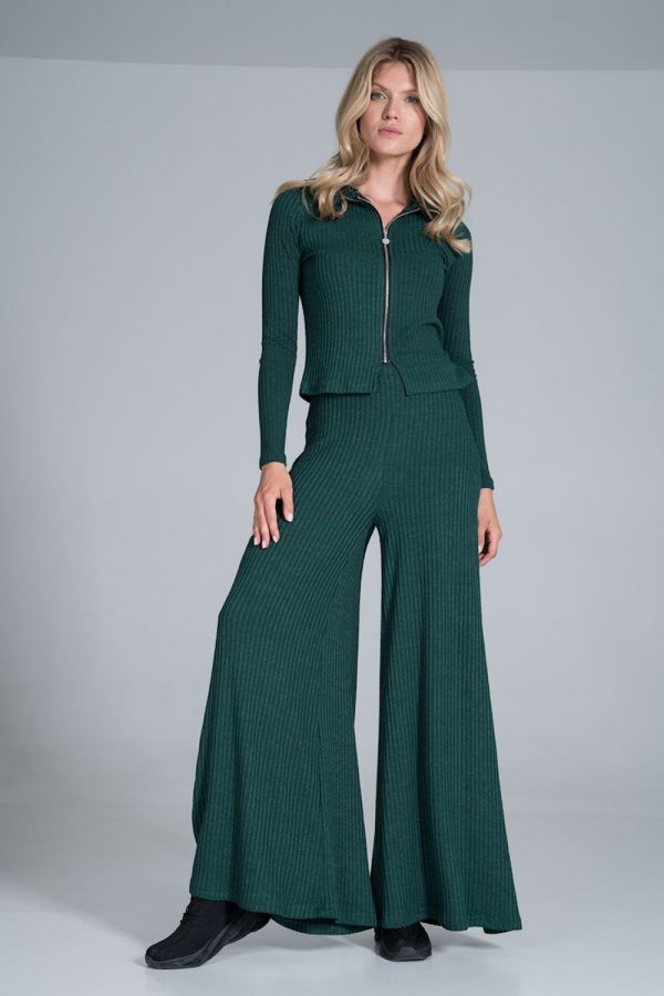 Green Trousers in Casual Pants For Women with Spandex, Polyester and Viscose
