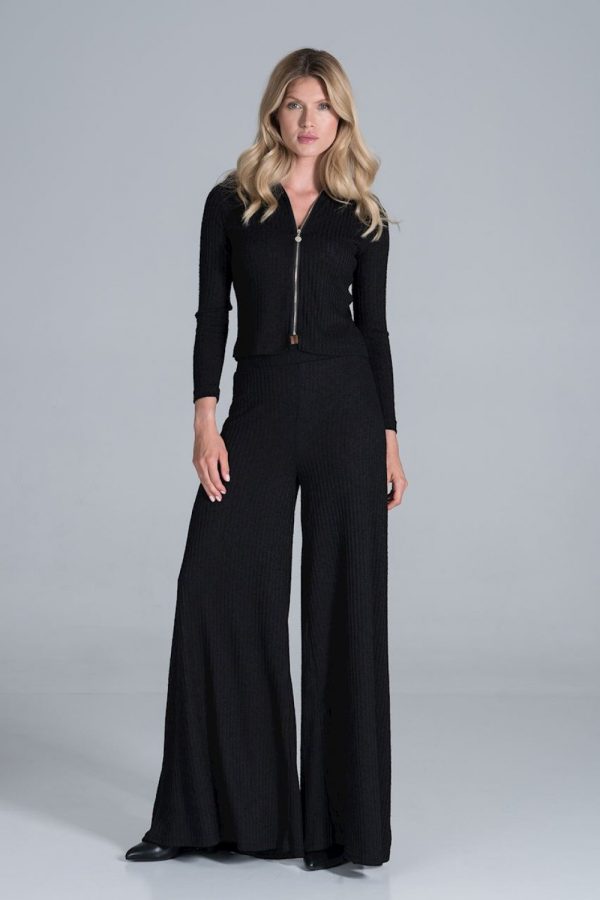 Black Trousers in Casual Pants For Women with Spandex, Polyester and Viscose
