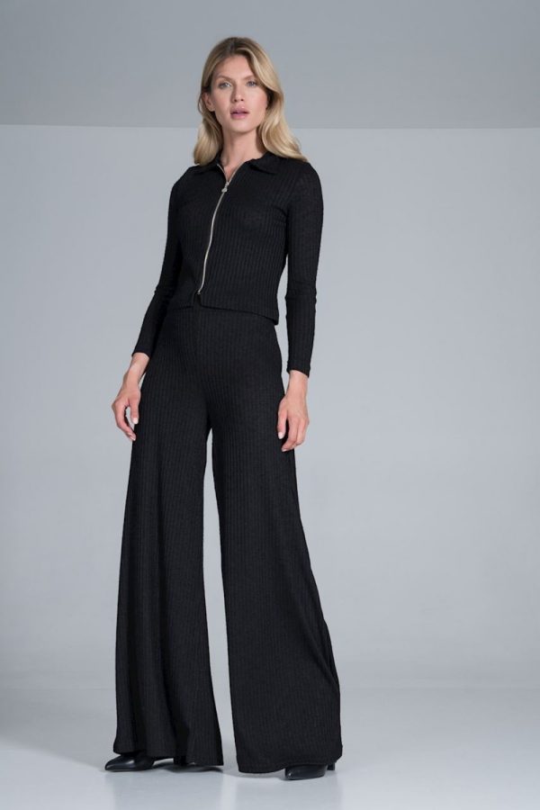 Black Trousers in Casual Pants For Women with Spandex, Polyester and Viscose