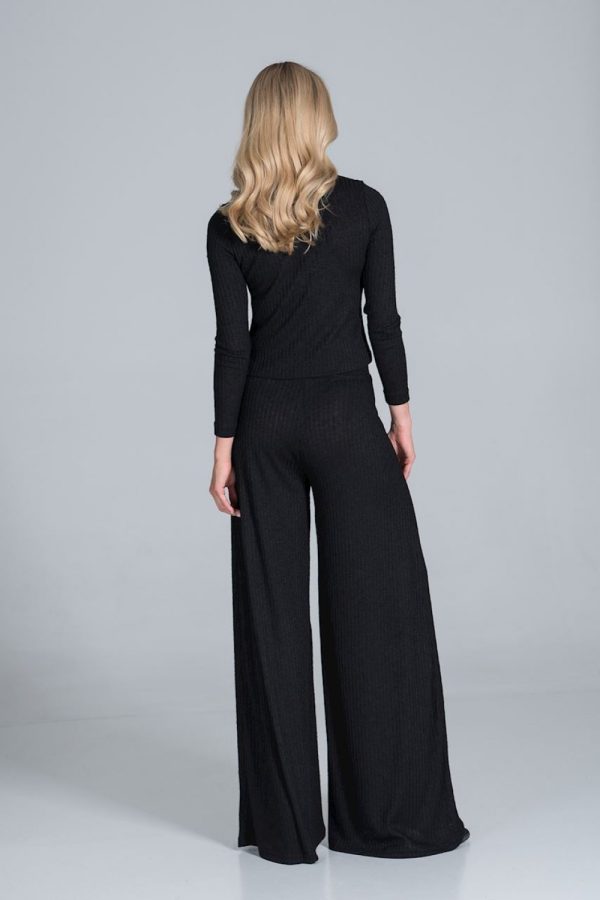 Black Trousers in Casual Pants For Women with Spandex, Polyester and Viscose