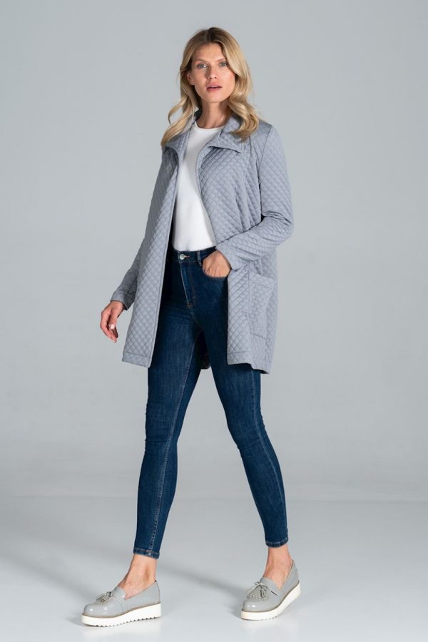 Grey Coat in Women`s Coats, Jackets with Spandex and Polyester