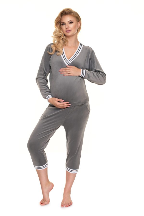 Grey Maternity Set in Maternity Trousers with Polyester