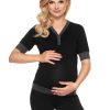 914871 Black Pregnancy Pajamas in Maternity Nightwear with Spandex and Viscose