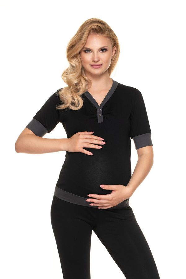 Black Pregnancy Pajamas in Maternity Nightwear with Spandex and Viscose