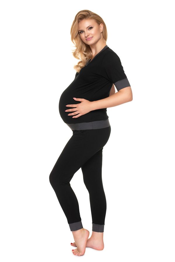 Black Pregnancy Pajamas in Maternity Nightwear with Spandex and Viscose