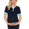 914874 Navy Blue Pregnancy Pajamas in Maternity Nightwear with Spandex and Viscose