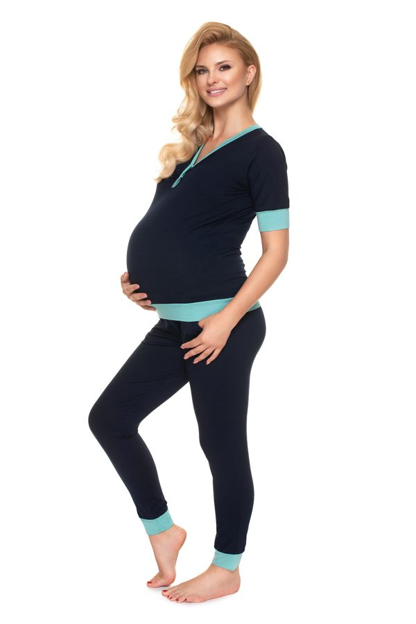 Navy Blue Pregnancy Pajamas in Maternity Nightwear with Spandex and Viscose