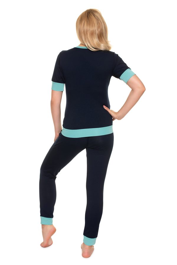 Navy Blue Pregnancy Pajamas in Maternity Nightwear with Spandex and Viscose