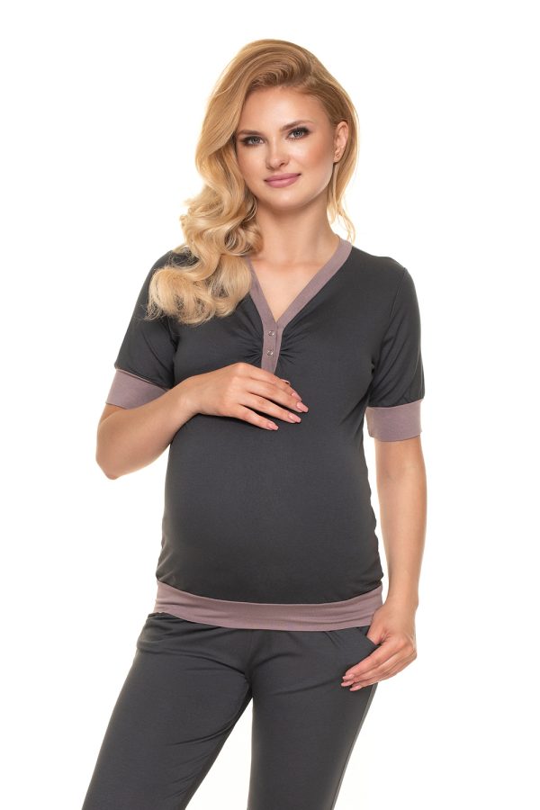 Grey Pregnancy Pajamas in Maternity Nightwear with Spandex and Viscose