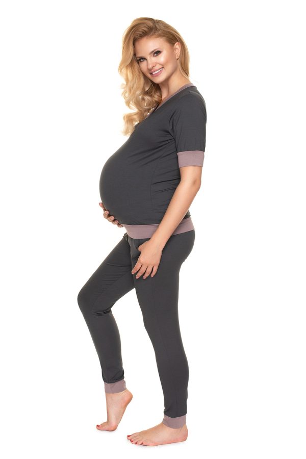 Grey Pregnancy Pajamas in Maternity Nightwear with Spandex and Viscose