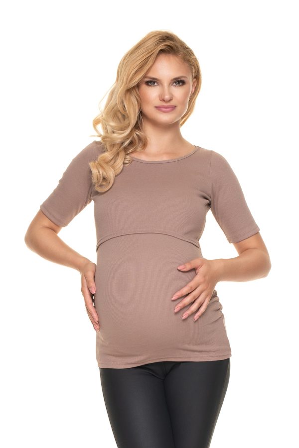 Beige Maternity Blouse in Maternity Blouses with Spandex and Viscose