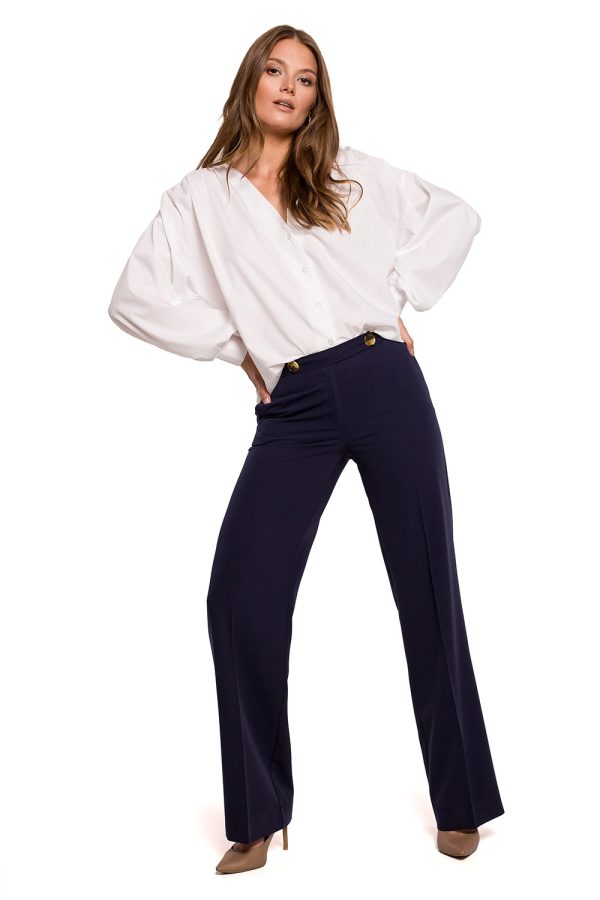 Navy Blue Trousers in Casual Pants For Women with Spandex, Polyester and Rayon