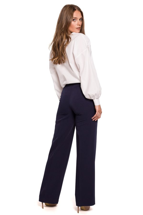 Navy Blue Trousers in Casual Pants For Women with Spandex, Polyester and Rayon