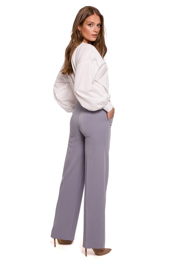 Grey Trousers in Casual Pants For Women with Spandex, Polyester and Rayon