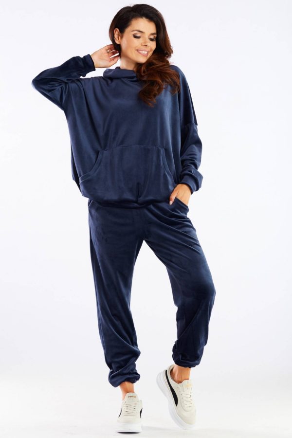 Navy Blue Tracksuit Trousers in Women`s Tracksuit Bottoms, Sports Pants with Spandex and Polyester