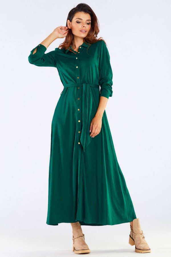 Green Daydress in Day Dresses with Spandex and Viscose