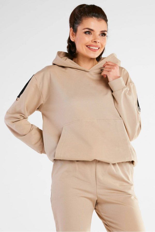 Beige Sweatshirt in Sweatshirts For Women with Cotton and Spandex