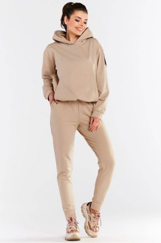 Beige Tracksuit Trousers in Women`s Tracksuit Bottoms, Sports Pants with Cotton and Spandex