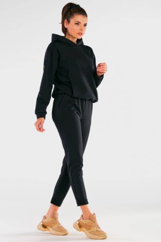 Black Tracksuit Trousers in Women`s Tracksuit Bottoms, Sports Pants with Cotton and Spandex