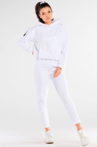 White Tracksuit Trousers in Women`s Tracksuit Bottoms, Sports Pants with Cotton and Spandex