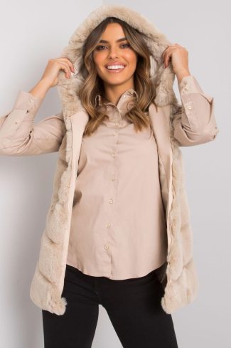 Beige Gilet in Women`s Coats, Jackets with Polyester