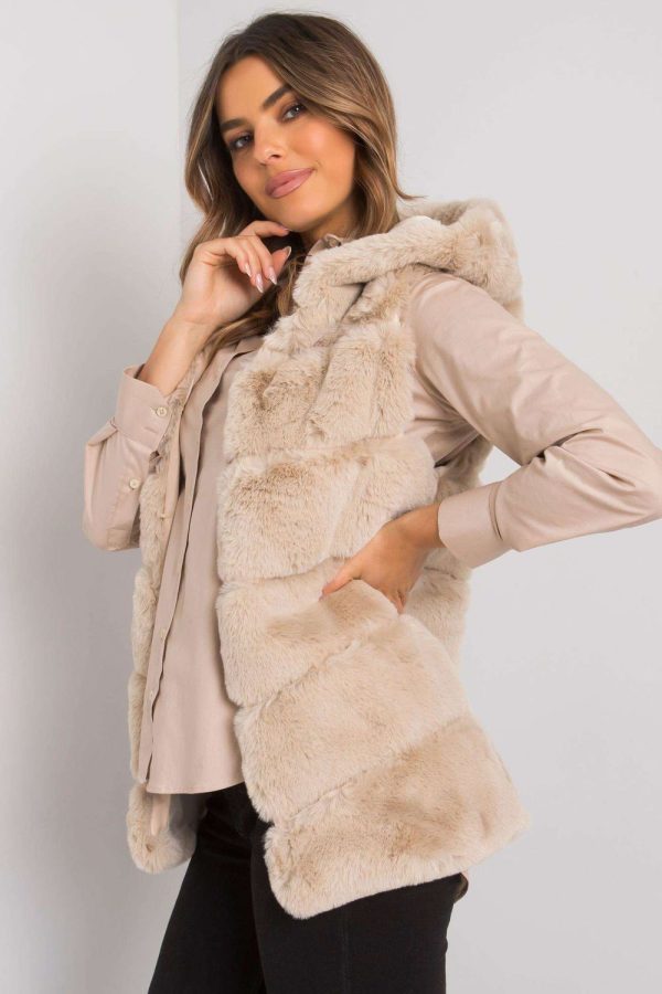 Beige Gilet in Women`s Coats, Jackets with Polyester