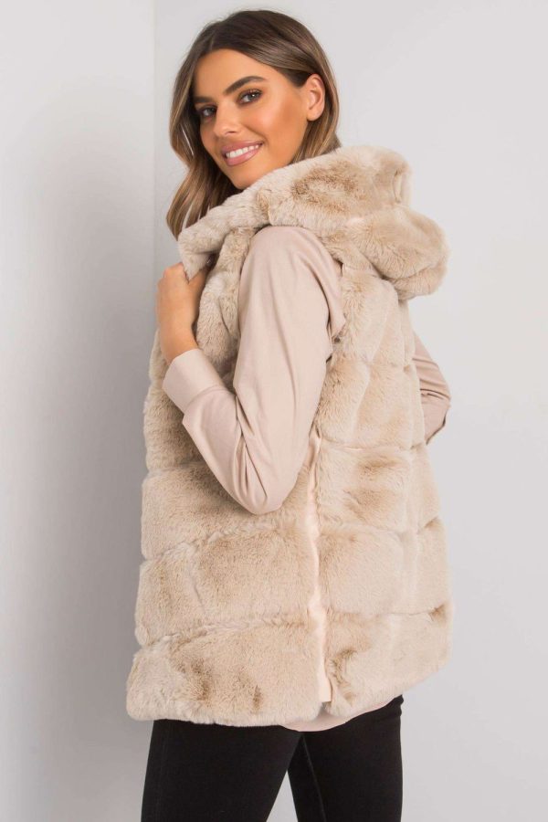 Beige Gilet in Women`s Coats, Jackets with Polyester