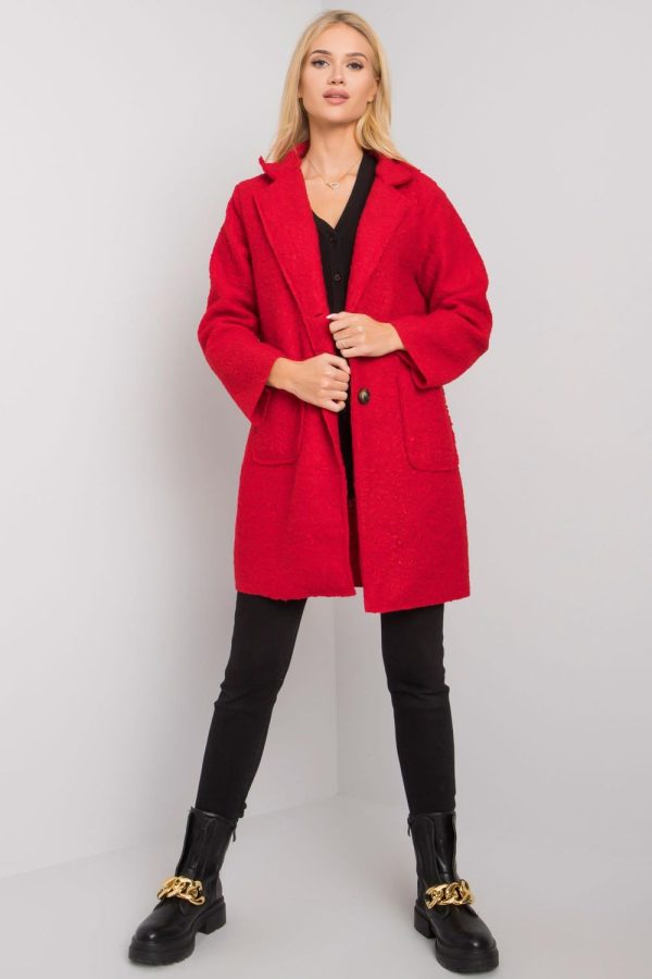 Red Coat in Women`s Coats, Jackets with Polyester